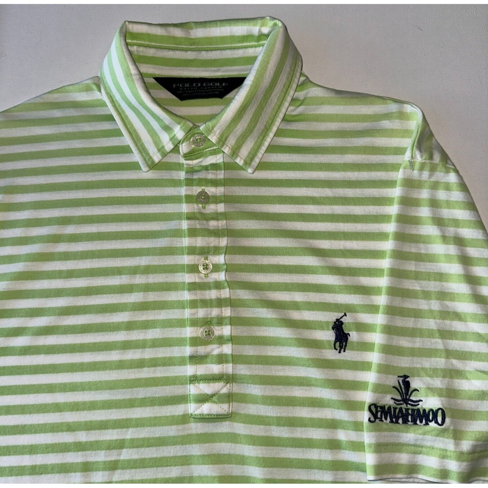 Polo Ralph Lauren Men's Golf Shirt S Green Striped Button Short Sleeve Semiahmoo
